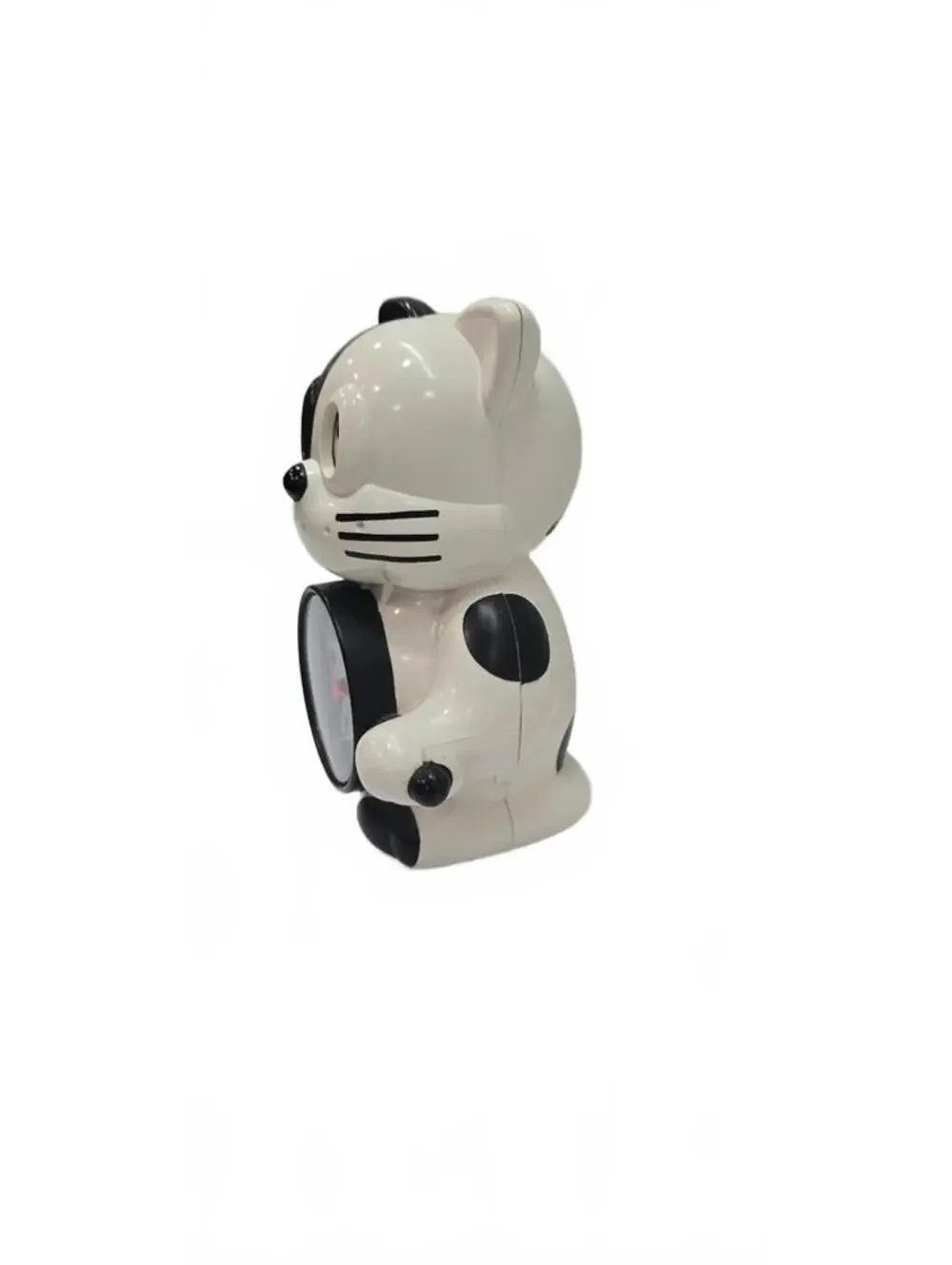 Vintage Rhythm Black and White Cat Figurine Clock with Bugle